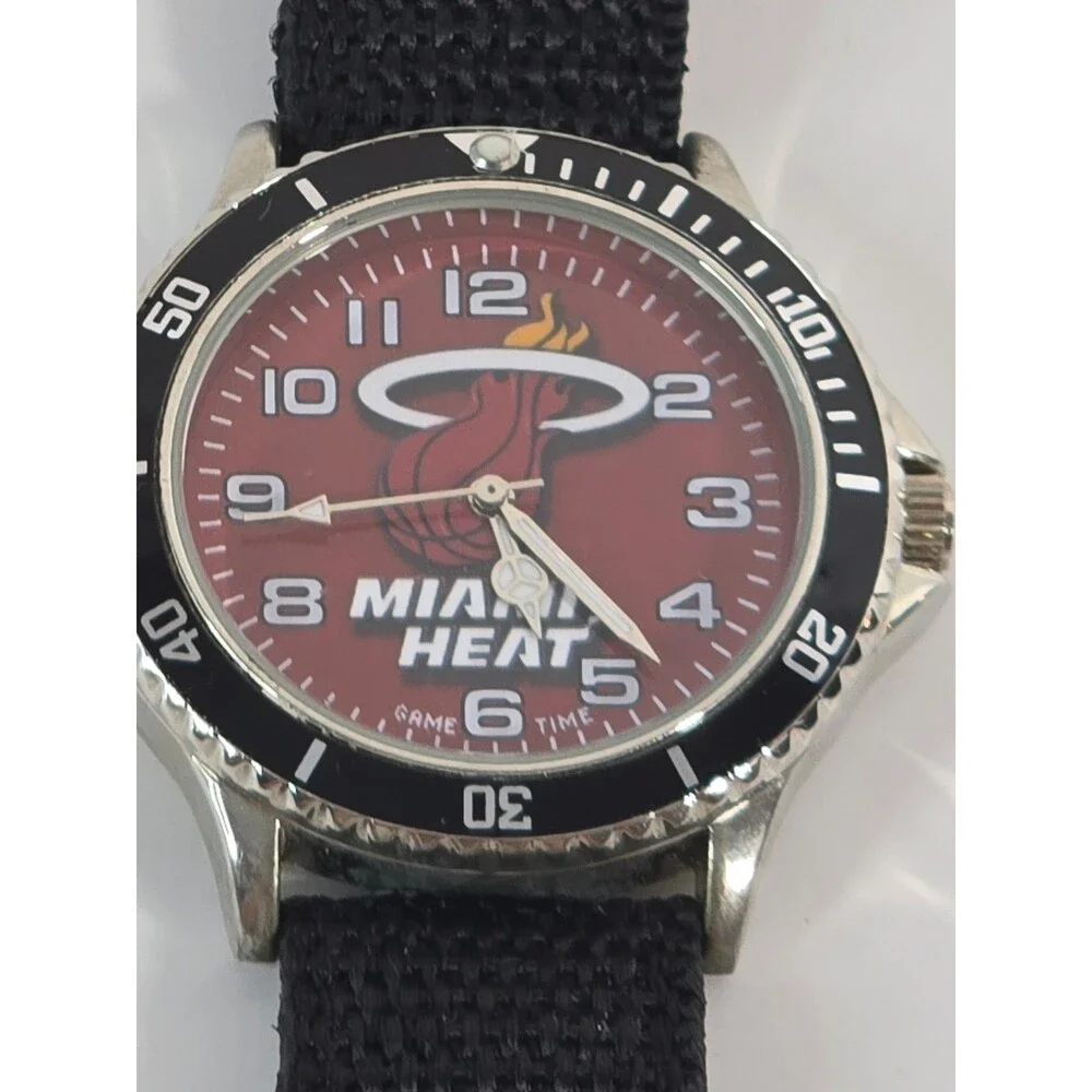 Vintage Game Time Miami Heat Men's Sports Stainless Steel Watch Black Band